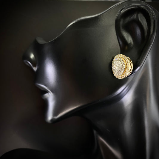 10K Yellow Gold Diamond Circle Stud Earrings 1.15Ct / 3.5gr