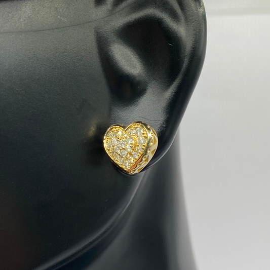 10K Yellow Gold Diamond Heart Stud Earrings 0.38Ct / 2.0gr