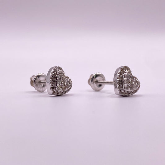 14K White Gold Diamond Heart Stud Earrings 0.28Ct / 1.7gr