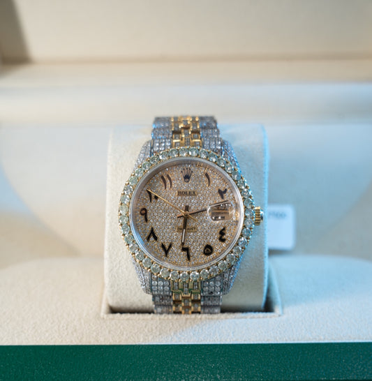 Rolex Date Just 36Mm 2005 Aftermarket Two Tone Bustdown Si/Vs Jubilee Band