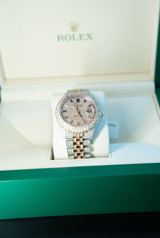 Rolex Date Just 36Mm Aftermarket Two Tone Bustdown Si/Vs Jubilee Band