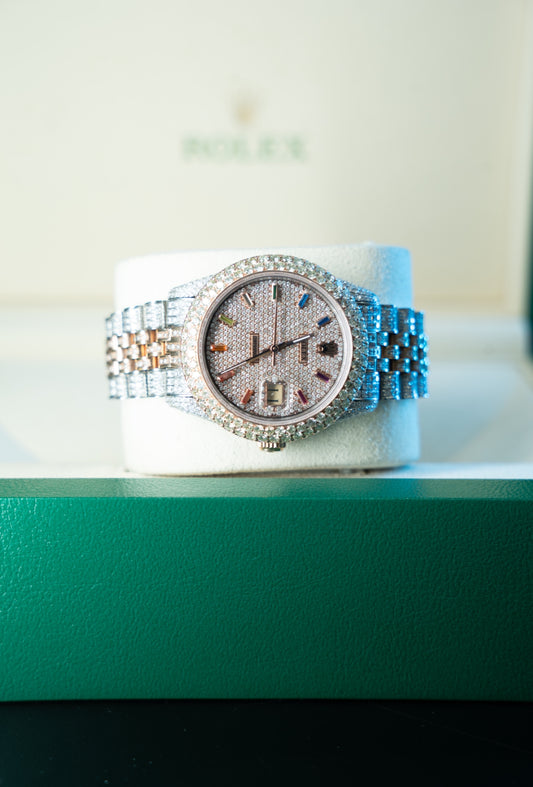 Rolex Date Just 36Mm Aftermarket Two Tone Bustdown Si/Vs Jubilee Band