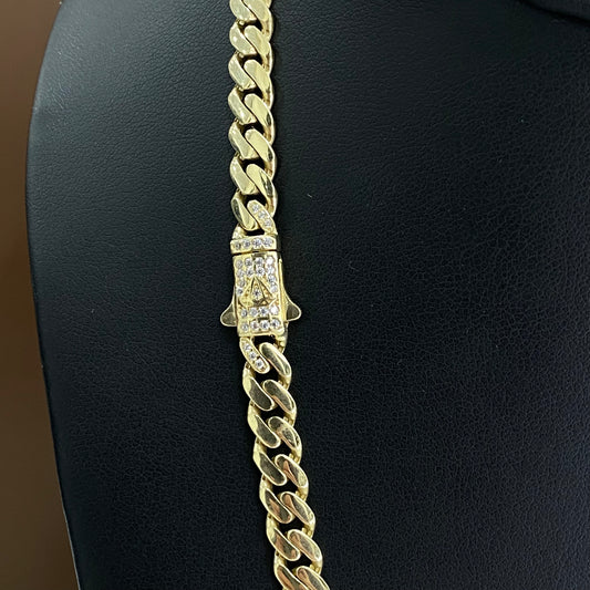 14K Yellow Gold Monaco Cuban Link Chain With Zirconia / 13.9gr / 6.1mm / 16in