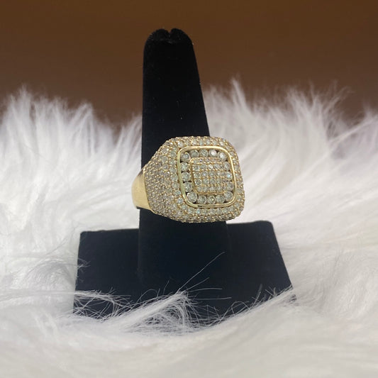 14K Yellow Gold Diamond Square Ring 4.52Ct / 16.5gr / Size 9