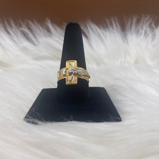 18K Yellow - White Gold Cross Ring / 4.7gr / Size 11 1/2