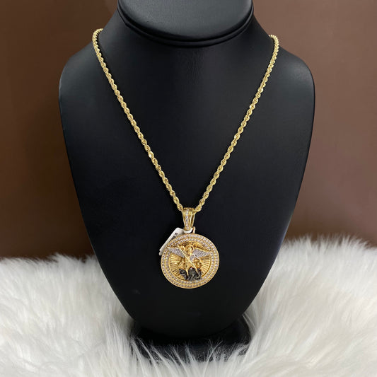 18K Yellow Gold Arcangel San Miguel Pendant With Zircons / 19.8gr