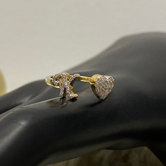 10K Yellow Gold Diamond Heart - Letter K Ring 0.18Ct Dia / 1.8gr / Size 6.5