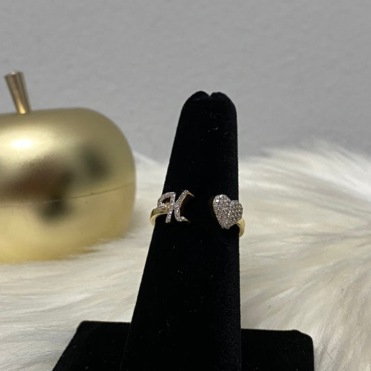 10K Yellow Gold Diamond Heart - Letter K Ring 0.18Ct Dia / 1.8gr / Size 6.5