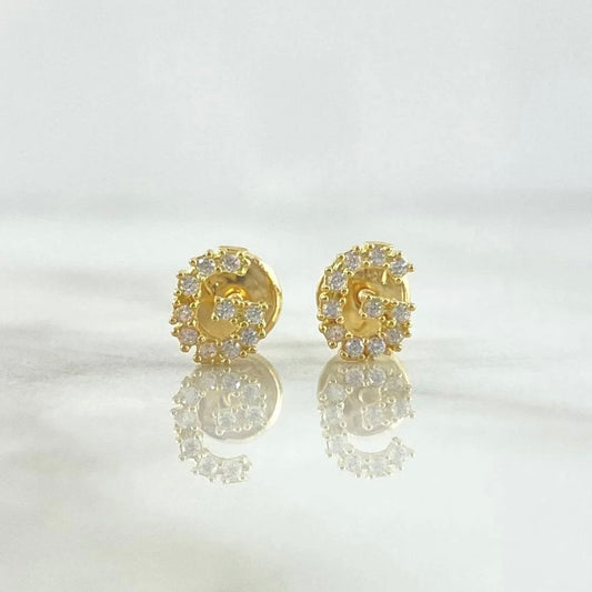 18K Yellow Gold Letter G Stud Earrings With Zircons / 0.75gr / 6mm