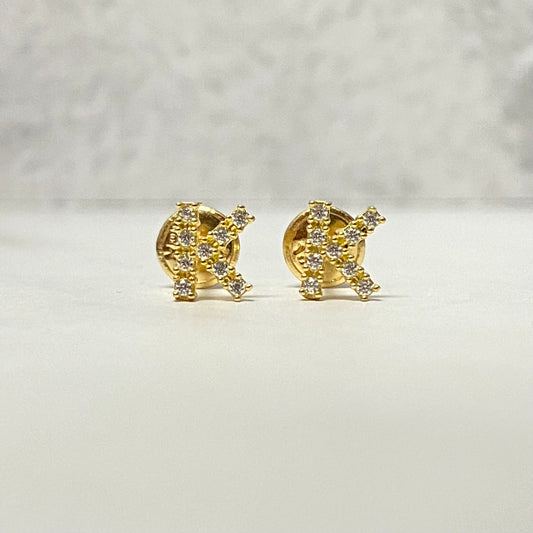 18K Yellow Gold Letter K Stud Earrings With Zircons / 0.7gr / 6mm