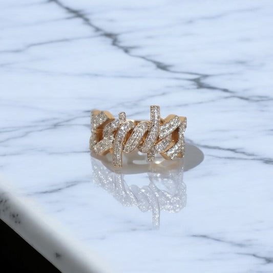 10K Yellow Gold Cuban Ring With Diamond 1.72Ct / 11.8gr / Size 10.5