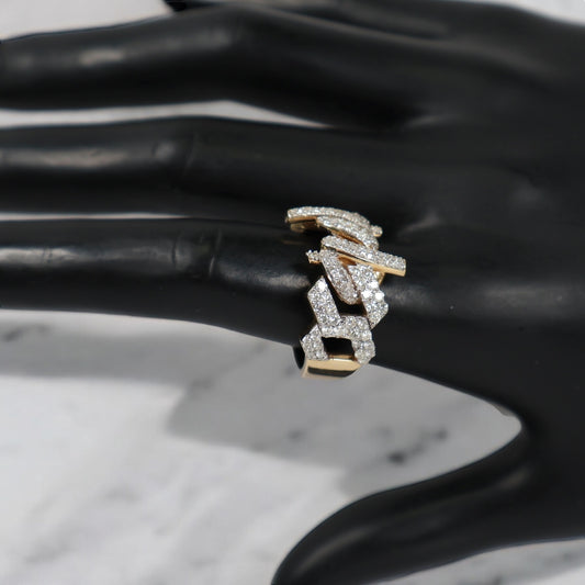 10K Yellow Gold Cuban Ring With Diamond 1.72Ct / 11.8gr / Size 10.5