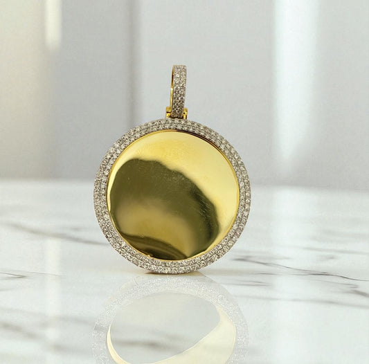 10K Yellow Gold Diamond Memorial Pendant 1.9Ct Dia / 7.65gr / 2-1.5in