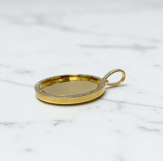 10K Yellow Gold Diamond Memorial Double Photo Pendant 1.19Ct Dia / 18.42gr / 2.3-1.7in