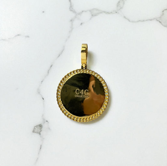 10K Yellow Gold Memorial Cuban Fabric Pendant 0.68Ct Lab Dia / 9.8gr / 2.1-1.5in