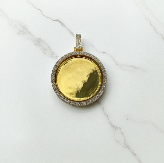 10K Yellow Gold Diamond Memorial Double Photo Pendant 0.65Ct Dia / 11.1gr / 1.7-1.2in