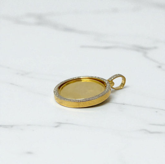 10K Yellow Gold Diamond Memorial Double Photo Pendant 0.65Ct Dia / 11.1gr / 1.7-1.2in