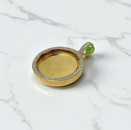 10K Yellow Gold Diamond Memorial Double Photo Pendant 0.42Ct Dia / 7.43gr / 1.4-1in