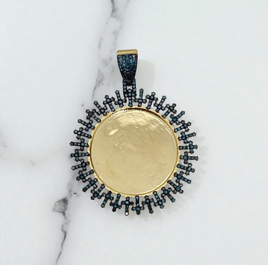 10K Yellow Gold Diamond Memorial Blue Crosses Pendant 1.14 Ct Dia / 16.48gr / 1.5 - 1.8in