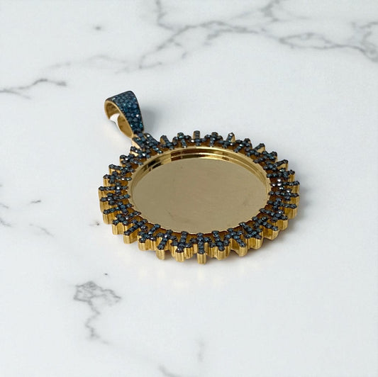 10K Yellow Gold Diamond Memorial Blue Crosses Pendant 1.14 Ct Dia / 16.48gr / 1.5 - 1.8in