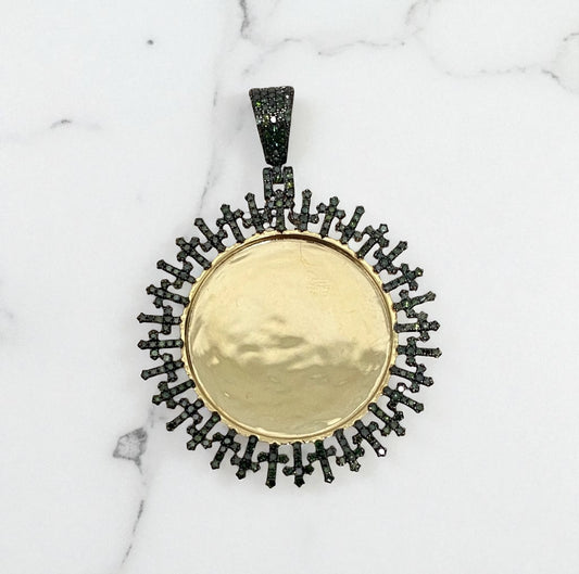 10K Yellow Gold Diamond Memorial Green Crosses Pendant 1.31Ct Dia / 16.56gr / 1.5 - 1.8in