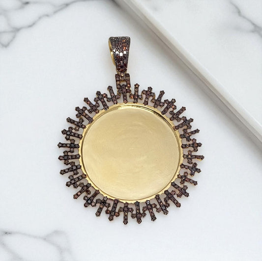 10K Yellow Gold Diamond Memorial Red Wine Crosses Pendant 1.26Ct Dia / 16.6gr / 1.5 - 1.8 in