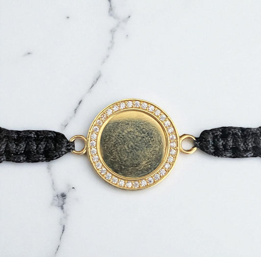 18K Yellow Gold Tejido Memorial Adjustable Bracelet With Zircons / 2.68gr