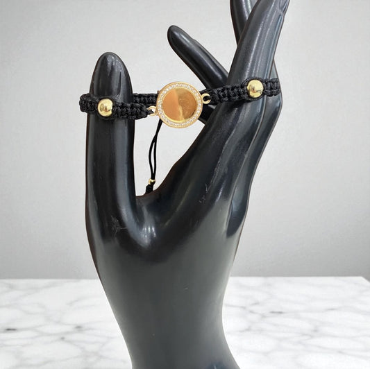 18K Yellow Gold Tejido Memorial Adjustable Bracelet With Zircons / 2.68gr