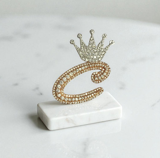 14K Rose-White Gold Letter C With Crown Pendant Ct Dia / 8.3gr / 1.4in