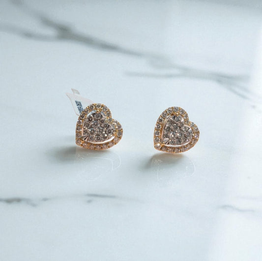 14K Yellow Gold Diamond Haert Stud Earrings / 2.9gr