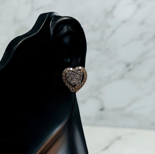 14K Yellow Gold Diamond Haert Stud Earrings / 2.9gr