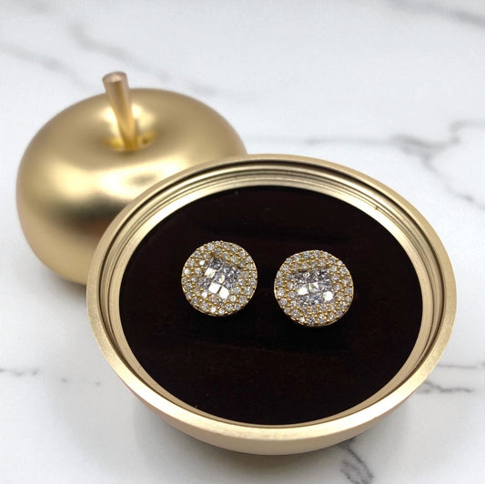 14K Yellow Gold Circle Diamond Stud Earrings 1.91Ct / 3.9gr