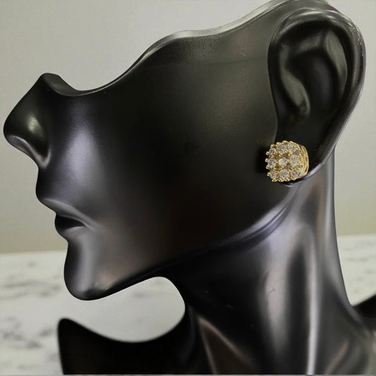 10K Yellow Gold Diamond Square Mesh Stud Earrings / 2.2gr