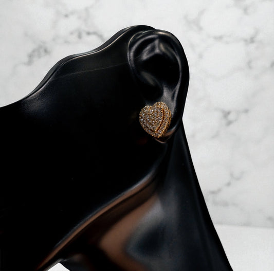 14K Yellow Gold Diamond Haert Stud Earrings 0.97Ct / 3.5gr