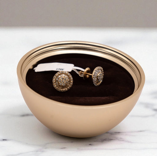 14K Yellow Gold Diamond Circle Stud Earrings 0.55Ct / 2gr