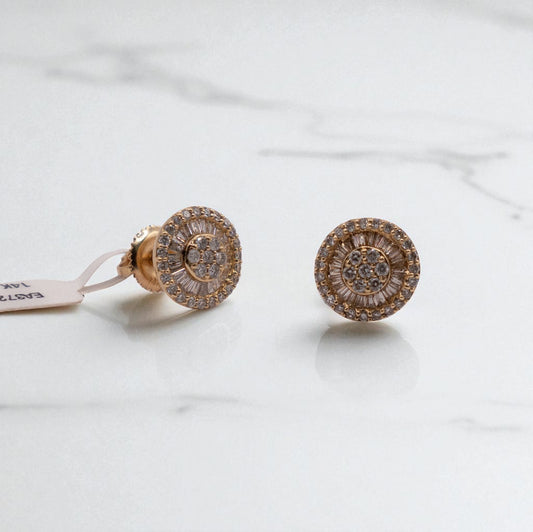 14K Yellow Gold Diamond Circle Stud Earrings 0.55Ct / 2gr