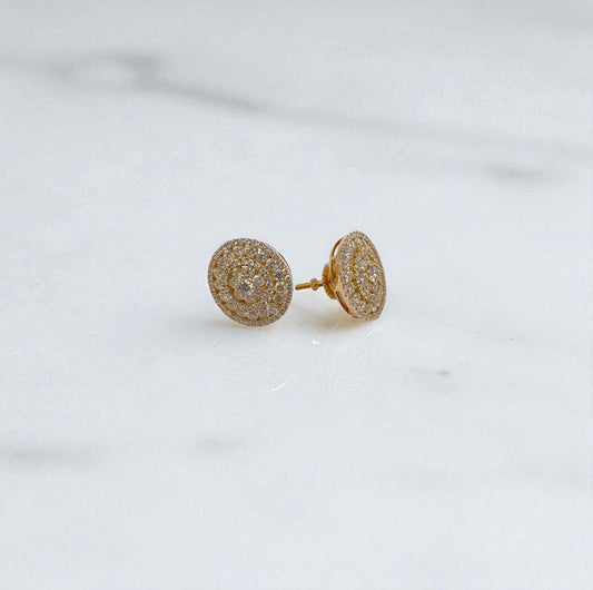 14K Yellow Gold Diamond Circle Flower Stud Earrings 2.60Ct / 5.1gr