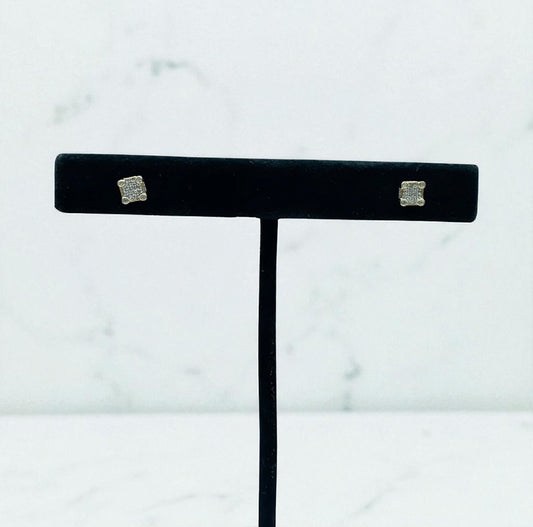 10K Yellow Gold Diamond Square Stud Earrings 0.16Ct Dia / 0.95gr