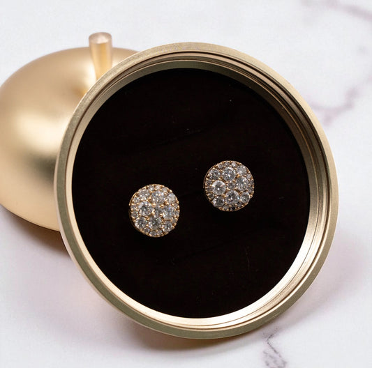 14K Yellow Gold Diamond Circle Stud Earrings 1.50Ct / 2.9gr