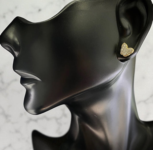 10K Yellow Gold Diamond Butterfly Stud Earrings 0.12Ct / 1gr