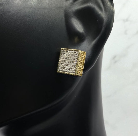 10K Yellow Gold Diamond Square Stud Earrings 0.33Ct / 3.2gr