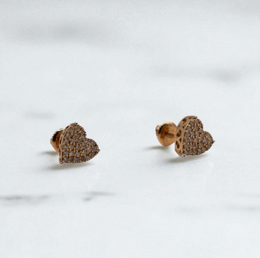 10K Yellow Gold Diamond Heart Stud Earrings 0.45Ct / 2.4gr