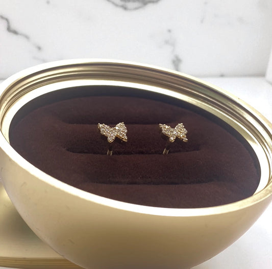 14K Yellow Gold Diamond Butterfly Stud Earrings 0.49Ct / 1.13gr