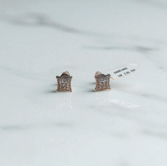 14K White Gold Square Diamond Stud Earrings 0.54Ct / 2.5gr