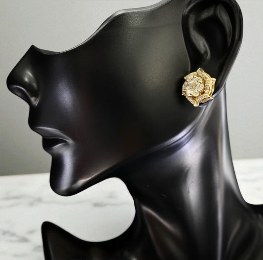 10K Yellow Gold Diamond Spiral Stud Earrings 1.15Ct / 2.9gr