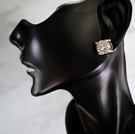 10K Rose-White Gold Diamond Circle Stud Earrings / 3.1gr