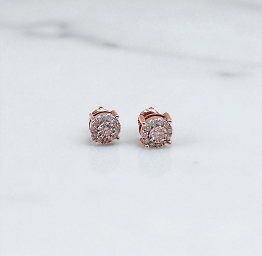 10K Rose-White Gold Diamond Circle Stud Earrings / 3.1gr