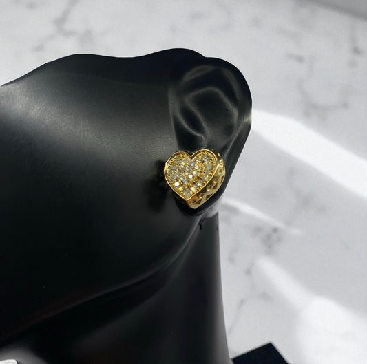 10K Yellow Gold Diamond Heart Stud Earrings 0.86Ct / 3.5gr