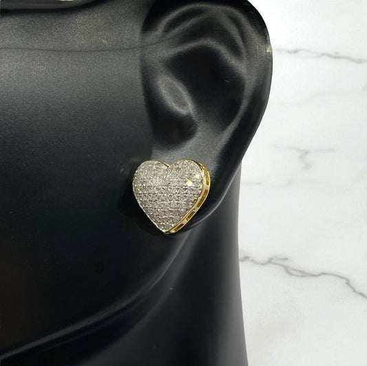 10K Yellow Gold Diamond Heart Stud Earrings 0.55Ct / 2.1gr