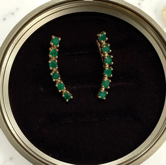 18K Yellow Gold Luxury Stud Earrings With Emerald / 2.9gr